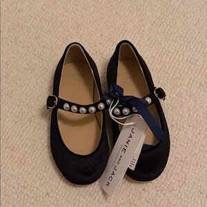 Janie and Jack Navy Mary Jane Shoes with Pearls